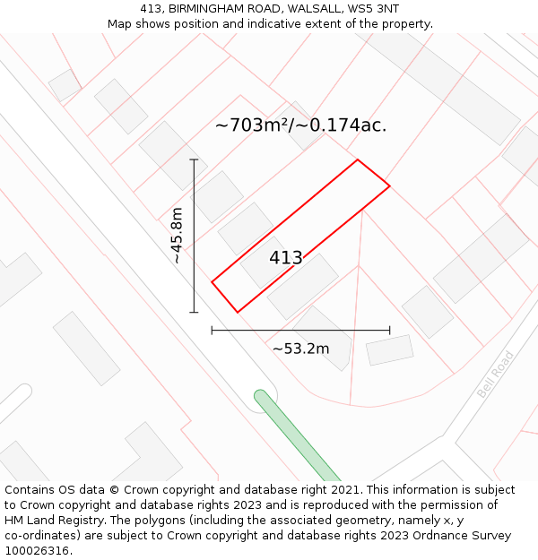 413, BIRMINGHAM ROAD, WALSALL, WS5 3NT: Plot and title map