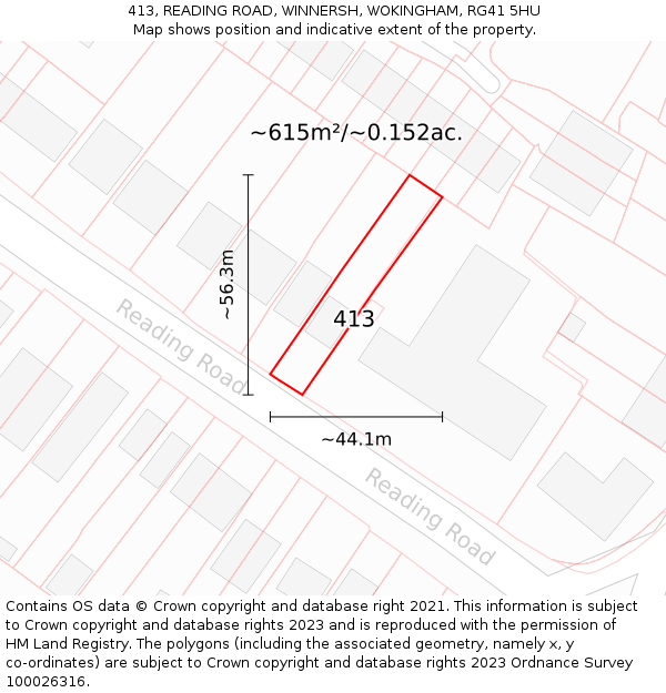 413, READING ROAD, WINNERSH, WOKINGHAM, RG41 5HU: Plot and title map