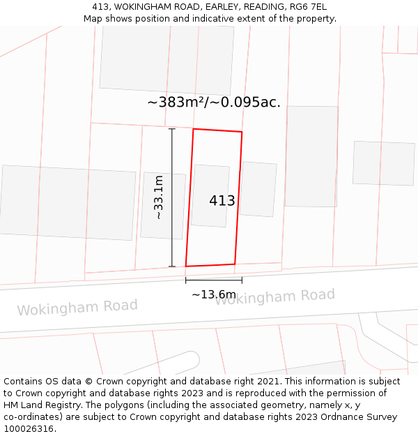 413, WOKINGHAM ROAD, EARLEY, READING, RG6 7EL: Plot and title map