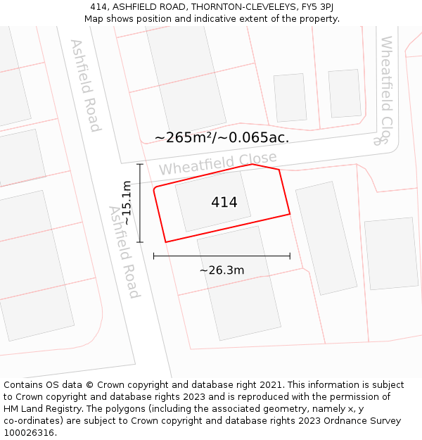 414, ASHFIELD ROAD, THORNTON-CLEVELEYS, FY5 3PJ: Plot and title map