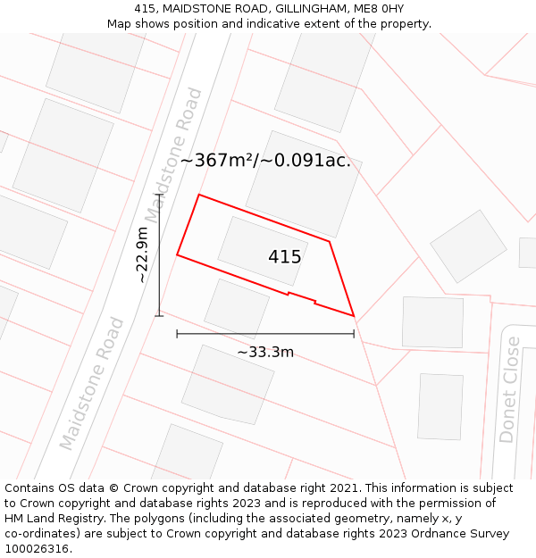 415, MAIDSTONE ROAD, GILLINGHAM, ME8 0HY: Plot and title map