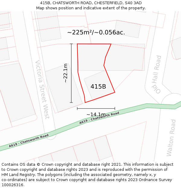 415B, CHATSWORTH ROAD, CHESTERFIELD, S40 3AD: Plot and title map