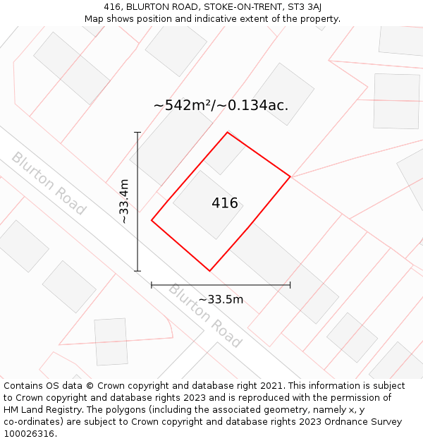 416, BLURTON ROAD, STOKE-ON-TRENT, ST3 3AJ: Plot and title map