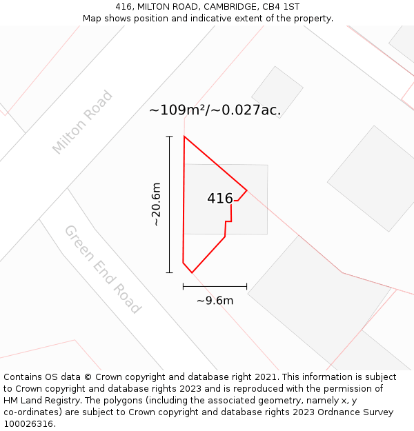 416, MILTON ROAD, CAMBRIDGE, CB4 1ST: Plot and title map