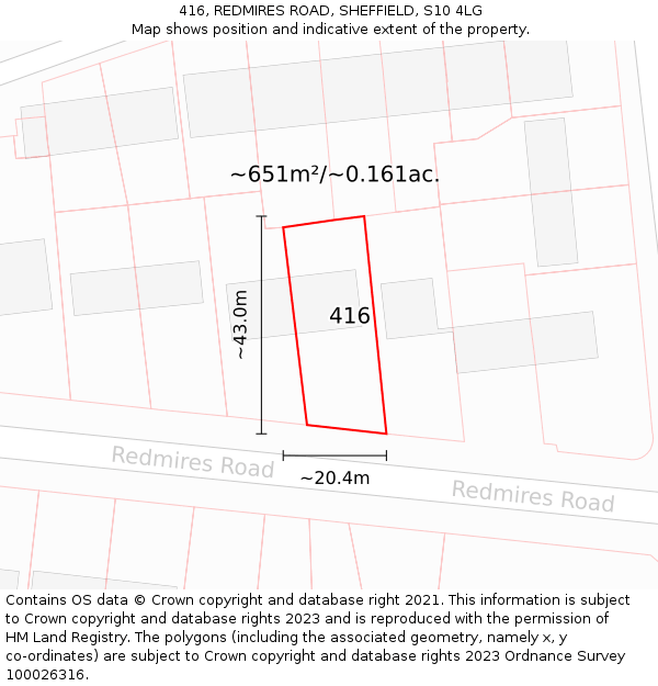 416, REDMIRES ROAD, SHEFFIELD, S10 4LG: Plot and title map
