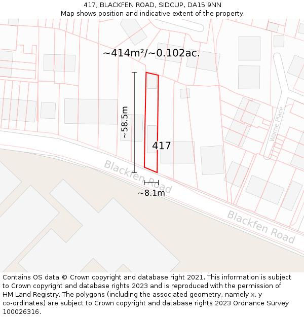 417, BLACKFEN ROAD, SIDCUP, DA15 9NN: Plot and title map