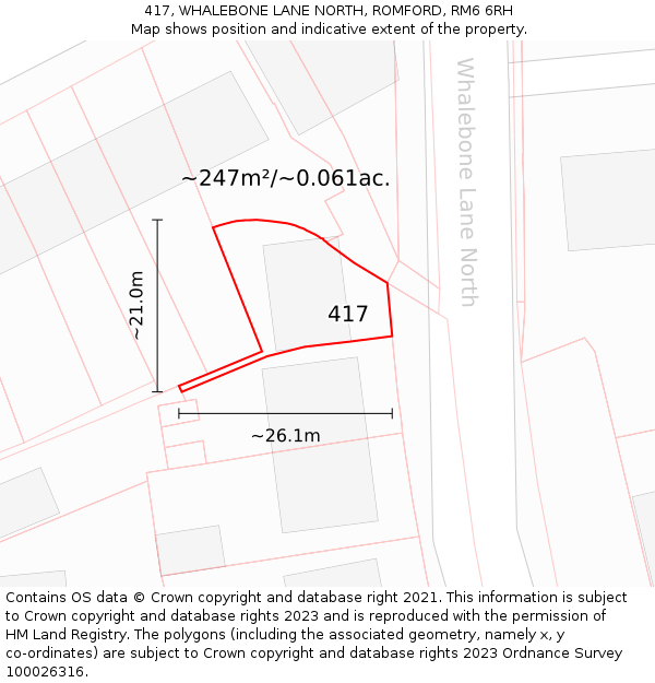 417, WHALEBONE LANE NORTH, ROMFORD, RM6 6RH: Plot and title map