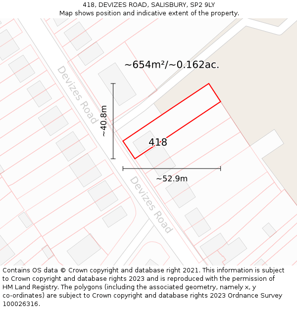 418, DEVIZES ROAD, SALISBURY, SP2 9LY: Plot and title map