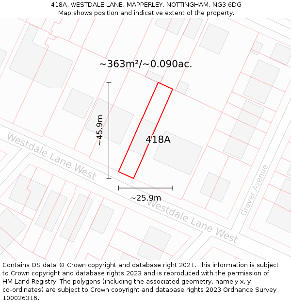 418A, WESTDALE LANE, MAPPERLEY, NOTTINGHAM, NG3 6DG: Plot and title map