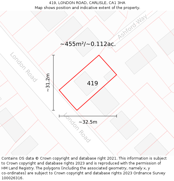 419, LONDON ROAD, CARLISLE, CA1 3HA: Plot and title map