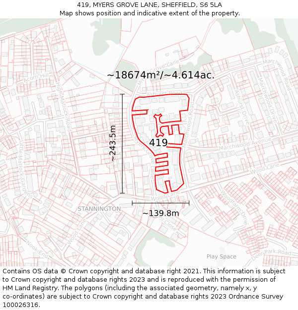 419, MYERS GROVE LANE, SHEFFIELD, S6 5LA: Plot and title map