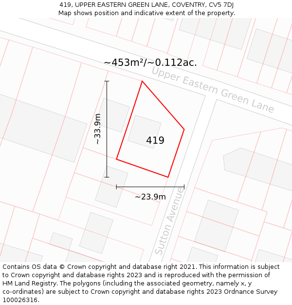 419, UPPER EASTERN GREEN LANE, COVENTRY, CV5 7DJ: Plot and title map
