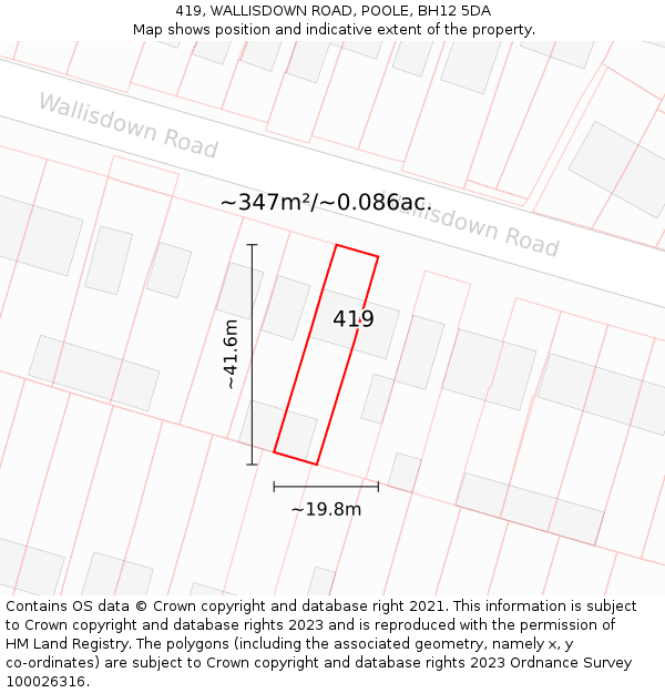 419, WALLISDOWN ROAD, POOLE, BH12 5DA: Plot and title map
