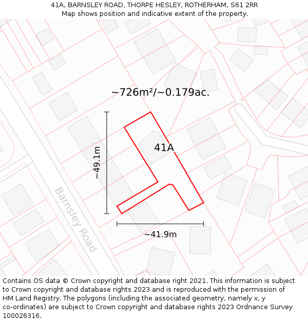 41A, BARNSLEY ROAD, THORPE HESLEY, ROTHERHAM, S61 2RR: Plot and title map