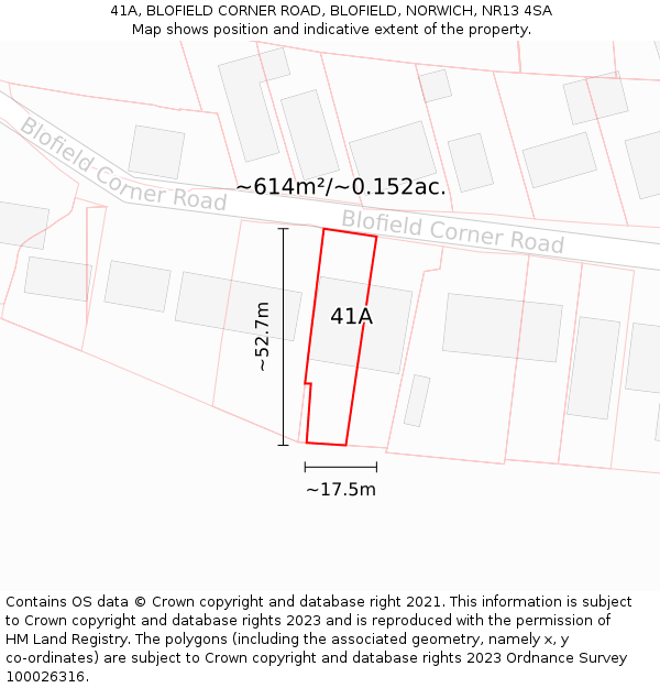 41A, BLOFIELD CORNER ROAD, BLOFIELD, NORWICH, NR13 4SA: Plot and title map