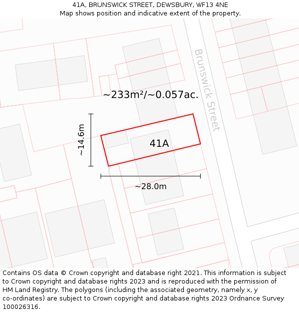41A, BRUNSWICK STREET, DEWSBURY, WF13 4NE: Plot and title map