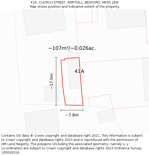 41A, CHURCH STREET, AMPTHILL, BEDFORD, MK45 2EW: Plot and title map