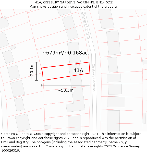 41A, CISSBURY GARDENS, WORTHING, BN14 0DZ: Plot and title map