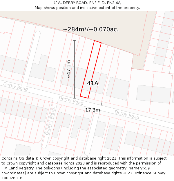 41A, DERBY ROAD, ENFIELD, EN3 4AJ: Plot and title map