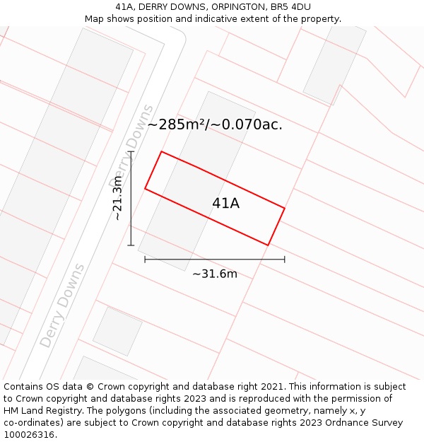 41A, DERRY DOWNS, ORPINGTON, BR5 4DU: Plot and title map