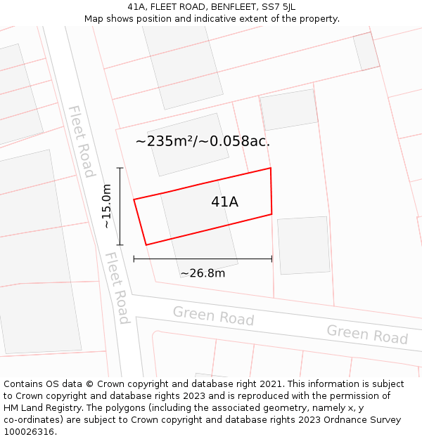 41A, FLEET ROAD, BENFLEET, SS7 5JL: Plot and title map
