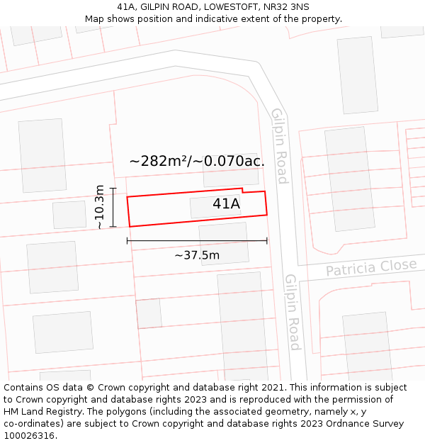 41A, GILPIN ROAD, LOWESTOFT, NR32 3NS: Plot and title map