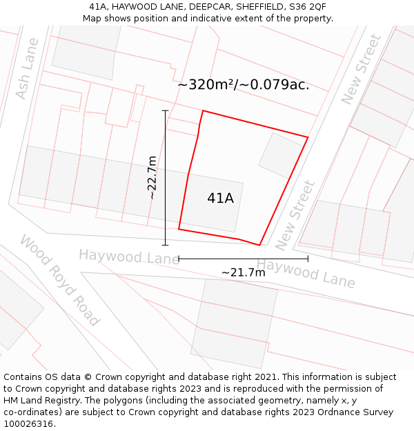 41A, HAYWOOD LANE, DEEPCAR, SHEFFIELD, S36 2QF: Plot and title map