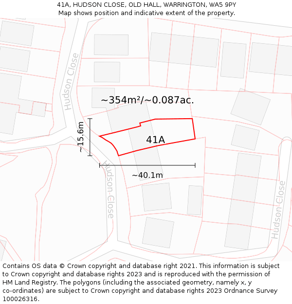 41A, HUDSON CLOSE, OLD HALL, WARRINGTON, WA5 9PY: Plot and title map