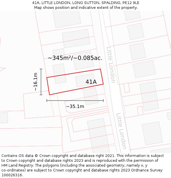 41A, LITTLE LONDON, LONG SUTTON, SPALDING, PE12 9LE: Plot and title map