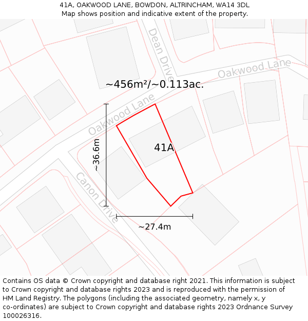 41A, OAKWOOD LANE, BOWDON, ALTRINCHAM, WA14 3DL: Plot and title map