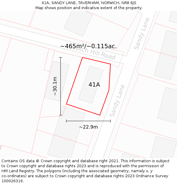 41A, SANDY LANE, TAVERHAM, NORWICH, NR8 6JS: Plot and title map