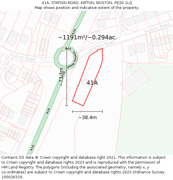 41A, STATION ROAD, KIRTON, BOSTON, PE20 1LQ: Plot and title map