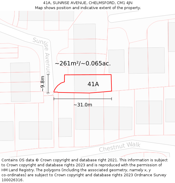 41A, SUNRISE AVENUE, CHELMSFORD, CM1 4JN: Plot and title map