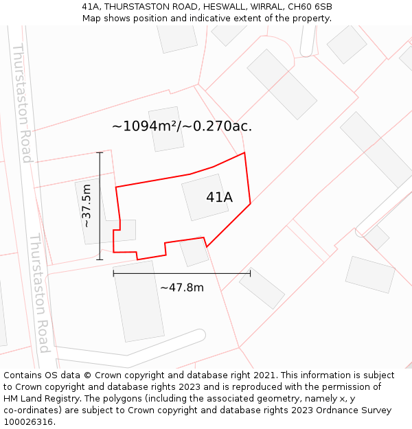 41A, THURSTASTON ROAD, HESWALL, WIRRAL, CH60 6SB: Plot and title map