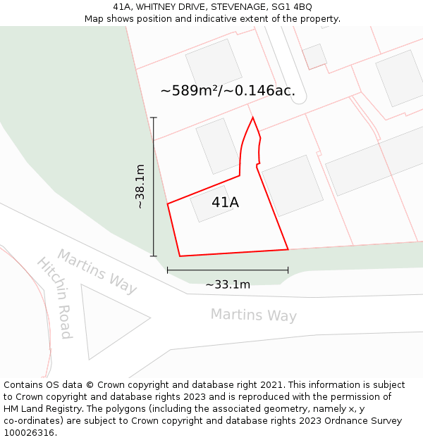 41A, WHITNEY DRIVE, STEVENAGE, SG1 4BQ: Plot and title map
