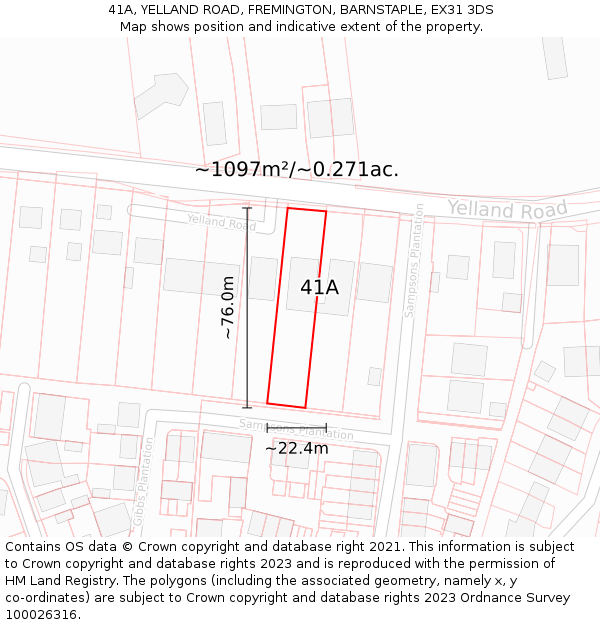 41A, YELLAND ROAD, FREMINGTON, BARNSTAPLE, EX31 3DS: Plot and title map