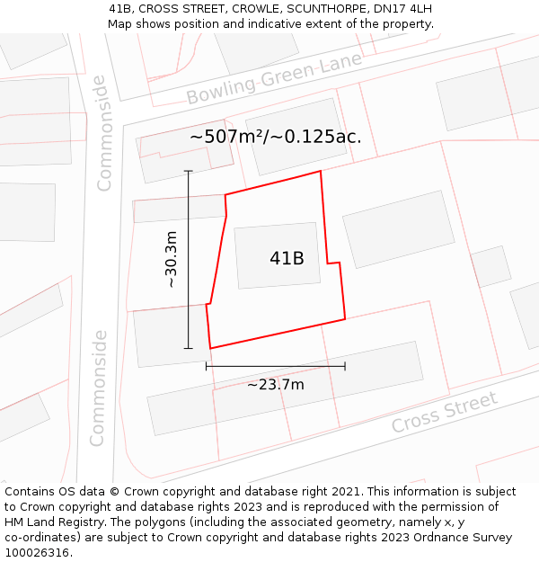 41B, CROSS STREET, CROWLE, SCUNTHORPE, DN17 4LH: Plot and title map