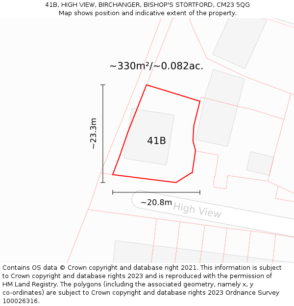 41B, HIGH VIEW, BIRCHANGER, BISHOP'S STORTFORD, CM23 5QG: Plot and title map