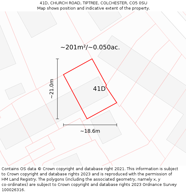 41D, CHURCH ROAD, TIPTREE, COLCHESTER, CO5 0SU: Plot and title map