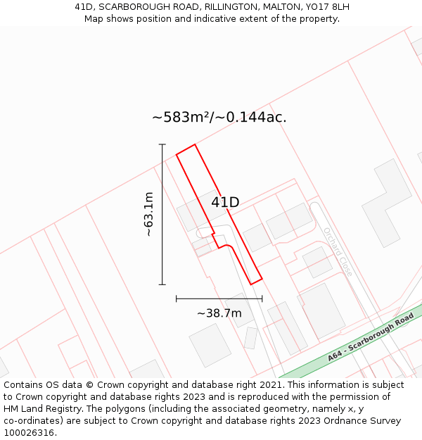 41D, SCARBOROUGH ROAD, RILLINGTON, MALTON, YO17 8LH: Plot and title map