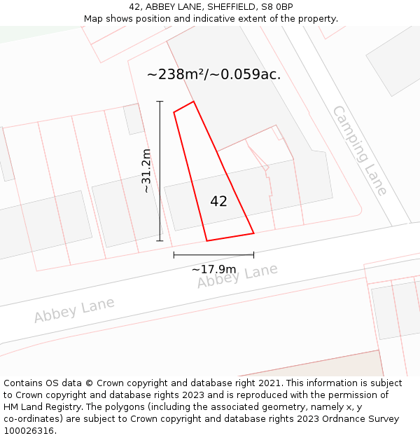 42, ABBEY LANE, SHEFFIELD, S8 0BP: Plot and title map