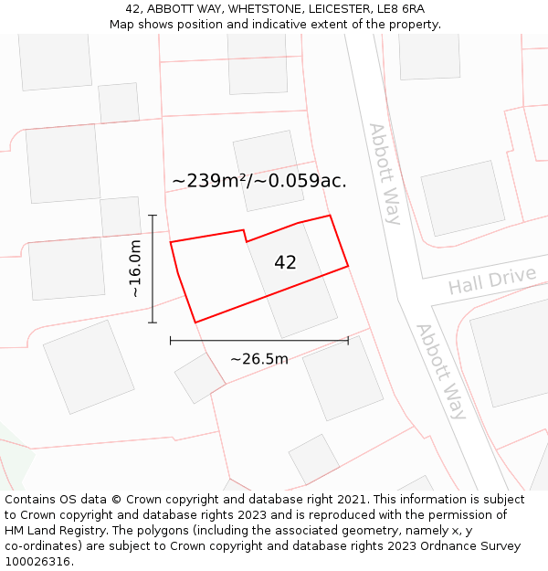 42, ABBOTT WAY, WHETSTONE, LEICESTER, LE8 6RA: Plot and title map