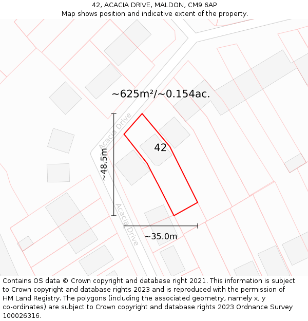 42, ACACIA DRIVE, MALDON, CM9 6AP: Plot and title map