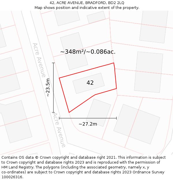 42, ACRE AVENUE, BRADFORD, BD2 2LQ: Plot and title map