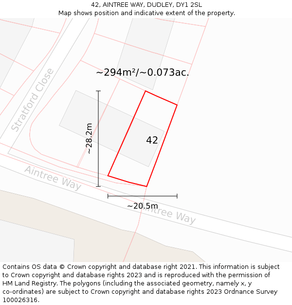 42, AINTREE WAY, DUDLEY, DY1 2SL: Plot and title map