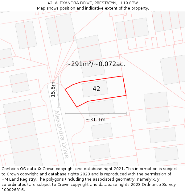 42, ALEXANDRA DRIVE, PRESTATYN, LL19 8BW: Plot and title map