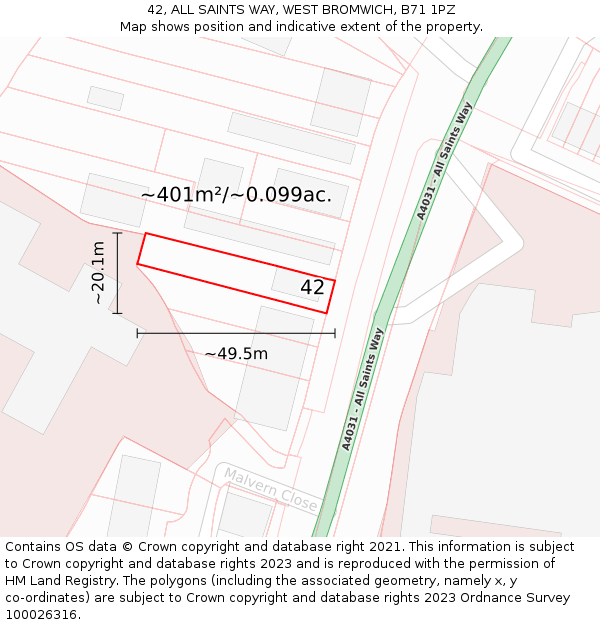 42, ALL SAINTS WAY, WEST BROMWICH, B71 1PZ: Plot and title map