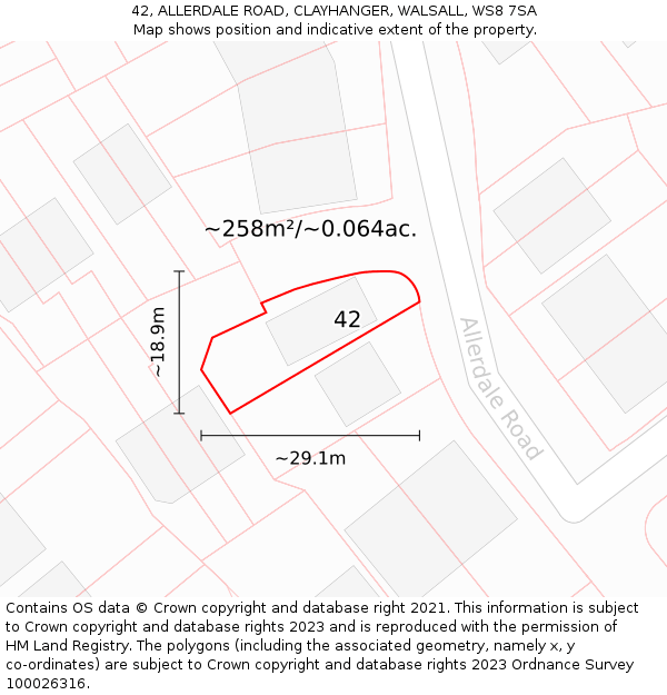42, ALLERDALE ROAD, CLAYHANGER, WALSALL, WS8 7SA: Plot and title map