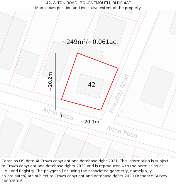 42, ALTON ROAD, BOURNEMOUTH, BH10 4AF: Plot and title map