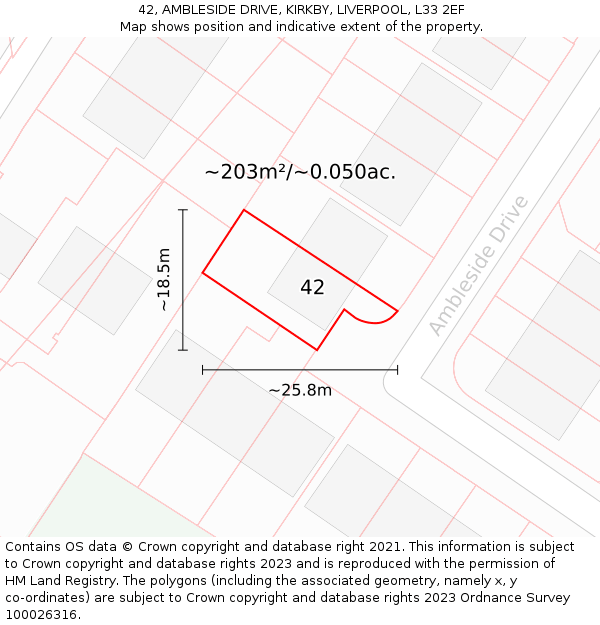42, AMBLESIDE DRIVE, KIRKBY, LIVERPOOL, L33 2EF: Plot and title map